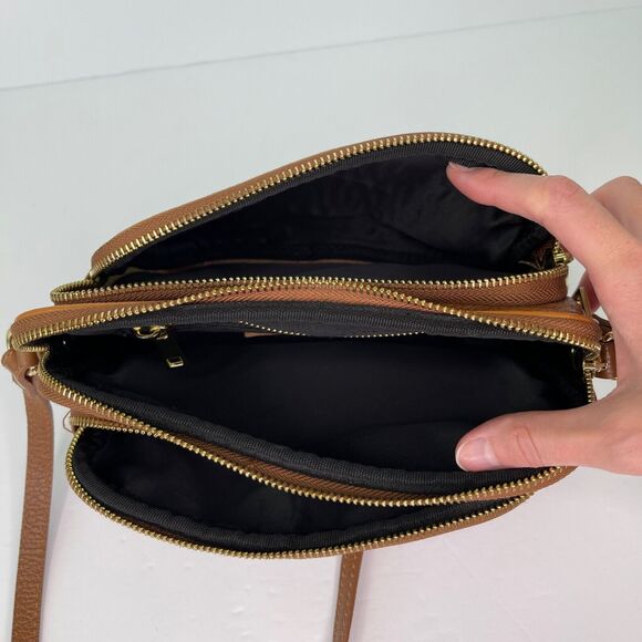 Stella Biana Italy Triple Entry Brown Leather Zip Crossbody Shoulder Bag Purse - Picture 9 of 9